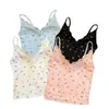 Nuevo Chaleco Sexy de Verano con Estampado de Flores Puras y Encaje Dulce, con Tirantes Finos y Almohadillas Integradas para Mujer