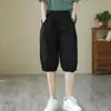 AlgodónVerano Delgados Casuales Pantalones Cortos Mujer Sueltos Tallas Grandes Cintura Alta Pantalones de Cinco Puntos Pierna Ancha Cintura Elástica Pantalones Harem
