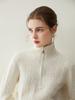 Suéter de Cashmere 100% Puro com Zíper Meio Alto Outono e Inverno Novo Suéter Básico Feminino com Trança Estilo Doce Suéter Pulôver Curto