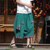 Pantalones holgados de pierna ancha con diseño fino estampado estilo chino 8X, pantalones deportivos cortos de estilo étnico, talla de hombre L, verano