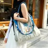 Bolso de mujer bordado, bolso de hombro, bolso de lona de gran capacidad casual de moda, diseño de patrón original, estilo personalizado