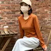 Camiseta térmica de cuello redondo para mujer, otoño e invierno, ajuste ceñido, moda casual, prenda interior, camiseta de manga larga con hombros normales para niñas