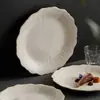 Plato Plano Bajo con Forma de Flor de Cerámica Dehua Creativo Estilo Japonés Irregular Vajilla Plato Plato Hogar Alto Grado Sentido