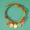 2026 Nuevo Pulsera de Nudo de Flor de Durazno Tejida a Mano Estilo Chino, Cuerda Multicolor Estilo Étnico, Cuerda Roja del Dios de la Riqueza de Cinco Vías