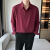 Camisa de manga larga informal de negocios holgada estilo coreano para hombre, de color liso, sin planchar, estilo maduro y ligero, de primavera y otoño