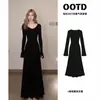 Conjunto de vestido tipo chal de punto estilo coreano para mujer, colección otoño 2026, vestido largo elegante y sofisticado para un look refinado y maduro