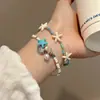 Férias na Praia_Pulseira de Conchas Azuis e Estrelas do Mar para Mulheres, Novos Acessórios de Contas de Ilha para Primavera e Verão, Pulseiras Empilháveis