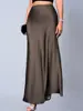 Comercio Exterior Ropa de Mujer Estilo Europeo y Americano Falda de Imitación Seda 2025 Primavera y Otoño Nueva Falda Larga Simple de Satén Venta al por Mayor