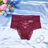 Calcinhas de renda transfronteiriças para mulheres, estilo europeu e americano sexy com tiras cruzadas de cintura alta, tamanho plus size, cobertura semi, vazadas, respiráveis