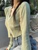 Cárdigan de punto verde con cuello en V y calado para protección solar para mujer, verano, delgado, de tirantes con abrigo corto de seda helada, blusa top