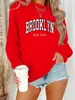 Suéter Casual Holgado de Cuadros Cálido para Mujer Otoño e Invierno Brooklyn Nueva York Estampado de Letras Cuello Redondo Manga Larga