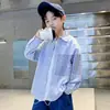 Camisa listrada infantil 2026 roupas infantis para crianças maiores, camisa de manga comprida com gola, corte solto, para primavera e outono, top casual infantil, moderno