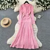 Vestido de Tricô Rosa Estilo Coreano para Mulheres Manga Longa Linha A Cintura Alta Emagrecedor Saia de Temperamento para o Trabalho Saia Longa Estilo Pequeno Chanel