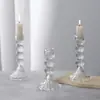 Candelabro de Vidrio de Columna Romana Europea Mesa de Comedor Cena Romántica a la Luz de las Velas Atmósfera Romántica Candelabro Transparente Artesanías Adornos