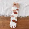 Meias de chão de flanela de coral com garra de gato da sorte bordada em desenho animado, sem pelos, para casa, outono e inverno, quentes, meia-calça de veludo para dormir