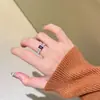 Anel Aberto de Dedo Indicador Quadrado de Ametista Natural com Diamante, Anel de Açúcar de Gelo de Granada para Mulheres, Moda de Alto Padrão e Joias Luxuosas