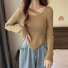 Design Sense Camiseta Base Interior para Mujer Primavera Otoño Invierno Estilo Occidental Irregular Clavícula Suéter Top Sexy Trendy