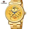 Reloj mecánico automático Forsining para hombre, informal, con correa de acero y fase lunar hueca tallada.