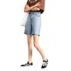 Pantalones cortos de mezclilla de cinco minutos para mujer 2026 verano estudiante cinco minutos delgados holgados pierna recta estilo Hong Kong cintura alta petite pantalones cortos de moda