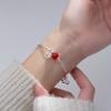 Prata S925 simples ágata vermelha Sino da Sorte tubo curvo pulseira de cordão elástico feminina diy joia de mão atacado C0608