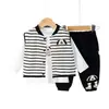 Conjunto de 3 Peças para Crianças: Colete Listrado Bordado com Cachorro de Desenho Animado para Primavera e Outono, Camiseta de Manga Longa, Calça Jogger