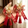 Ramillete de boda, venta al por mayor, conjunto completo de ramillete para novia y novio, cinta, padres, dama de honor, broche de padrino, estilo chino, flor
