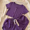 Pijama Roxo de Manga Curta Sin Glee Estilo Desejo Puro para Mulheres, Novo Conjunto de Homewear com Shorts Confortável de Verão