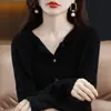 Cárdigan de Lana con Patrón de Osmanthus Transfronterizo para Mujer, Suéter de Punto Ajustado para Otoño e Invierno, Top Redondo Sin Costuras, Moderno