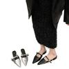 Sapatos Femininos de Salto Grosso Bico Fechado Slip-On Estilo Novo Primavera 2026, Sapatilhas Mary Jane Prata Bico Fino