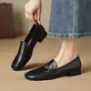 Versión de Piel de Vaca de los Nuevos Zapatos Tipo Gorro de Invierno Otoño, Mocasines Casuales Planos de Piel Genuina Estilo Francés con Punta Redonda para Mujer