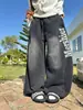 Calça de moletom larga e curva com estampa de letras desgastada em degradê estilo retrô americano NECOYEP para homens e mulheres, calça casual solta de comprimento total