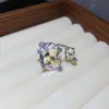 Anillo Cuadrado Abierto Incrustado de Diamantes Transfronterizo Europeo y Americano, Moderno y Sencillo, Elegante Anillo para Dedo Índice, Lujo Ligero, Sensación de Alta Gama, Joyería al por Mayor