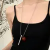 Collar Colgante de Plata con Forma de Bellota Linda de Madera, Accesorio de Estilo Étnico Moderno y Sencillo, Accesorio de Collar Largo Versátil