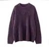 Suéter de punto cepillado de peso pesado, 100% cachemir puro, cuello redondo para mujer, nuevo estilo otoño e invierno, corte holgado, manga larga, capa base cálida