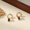 Aretes de Circonita de Color Cuadrado con Cuenta Destacada Aretes Geométricos Franceses de Acero de Titanio Hebilla para la Oreja Diseño Nicho Aretes de Acero Inoxidable Chapados en Oro