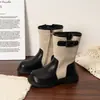 Botas de couro de cano médio para crianças, novos modelos outono e inverno, botas estilo workwear retrô para meninos, botas de montaria patchwork antiderrapantes para meninas