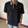Camisa Polo Falsa de Duas Peças com Estampa Pied-de-Poule Manga Curta para Homens e Mulheres Verão Xadrez Americano Gola Polo Camiseta cleanfit Manga Curta