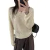 Suéter de punto hueco con cuello en V para mujer, nueva colección otoño/invierno 2026, estilo holgado y relajado, efecto adelgazante, top de punto fino