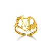 Nuevo Anillo Europeo y Americano de Acero Inoxidable 18K con Forma de Corazón y Letra Inglesa Anillo Ajustable para Mujer Anillo de Flor Rosa A-Z