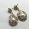 Pendientes de perlas naturales de agua dulce Pendientes Pendientes Pendientes Hechos a mano con incrustaciones de diamantes de cristal rosa para damas Elegantes para mujeres Sencillos Ligeros de lujo