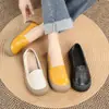 Zapatos mom de cuero de vaca de primera capa, empeine suave y suela blanda, zapatos casuales versátiles, cómodos mocasines poco profundos de punta redonda para mujeres de mediana edad