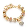 Accesorios populares transfronterizos corazón de diamantes completos pulsera de hueso de serpiente oro KC para mujer hombre chapado en oro moda pulsera DIY