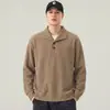 Moletom pullover de peso pesado estilo americano com gola de lapela para homens, nova coleção primavera/outono 2026, cor sólida, casual e versátil, peça de outer wear da moda