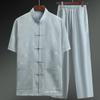 Verano Estilo Chino para Hombre Estilo Tang Camisa de Manga Corta Papá Algodón Lino Delgada Suelta Camisa China de Mediana Edad y Ancianos