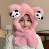 Sombrero Lei Feng Cálido de Invierno de Panda para Niños y Niñas, Sombrero de Felpa con Protección para las Orejas, Bufanda, Sombrero, Conjunto de Dos Piezas de Dibujos Animados para Niños