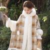 Princesa Qianjin Inverno Novo Xale Antigo Gola Grande de Pelo Xadrez Casaco Engrossado Quente Bolso Grande Manto