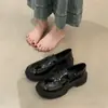 Sapatos de Couro Jk Pretos Britânicos Estilo Francês para Mulheres, Outono e Inverno Petite Estilo College Plataforma Aumentadora de Altura Loafers