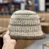 Sombrero de Pescador de Punto de Color Mixto con Borde Enrollado para Mujer Otoño e Invierno Casual Estilo Coreano Protección Cálida para los Oídos Sombrero Nuevo de Cubo