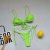 Amazon tira tirante traje de baño mujer plisado fruncido cordón sexy color liso bikini traje de baño Europa y América al por mayor