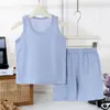 Conjunto de Colete Sem Manga e Shorts de Verão para Crianças Fino Respirável Roupa de Casa Pode Ser Usado ao Ar Livre Casual Conjunto de Duas Peças para Meninos e Meninas